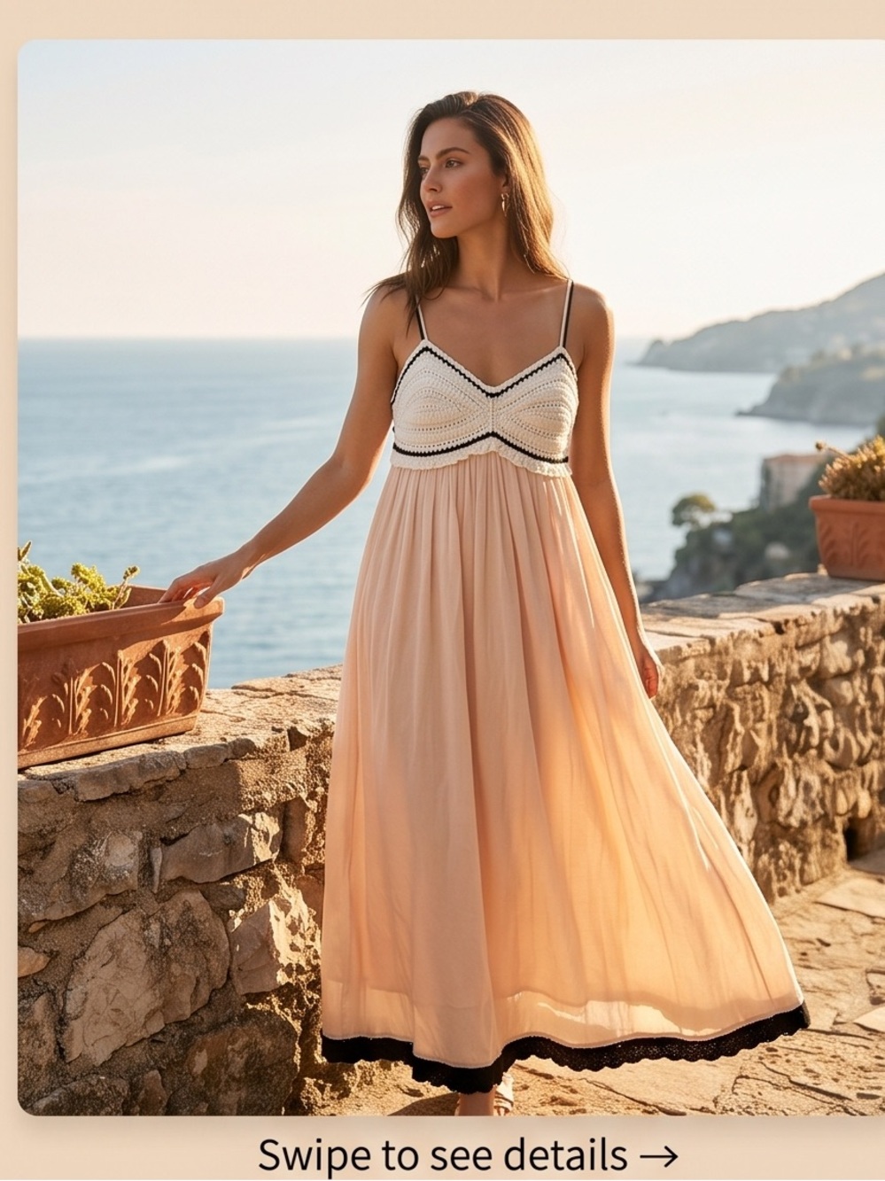 Nordstrom Boho Crochet Maxi Dress • Cream & Blush Flowy Dress | Size S